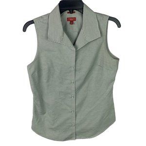 TALBOTS SLEEVELESS Size Petite 6P Green Stripe BUTTON DOWN Womens BLOUSE Top